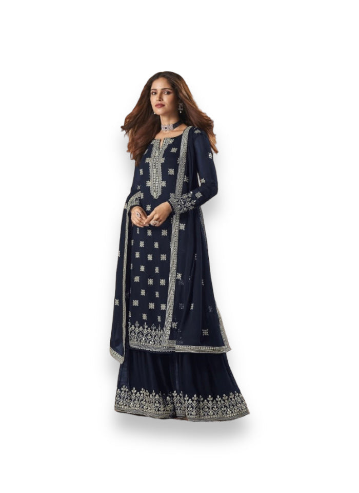 TRADITIONAL FAUX GEORGETTE SALWAR SUIT WITH EMBROIDERY - 129A-ETHNIC WEAR FOR WOMEN