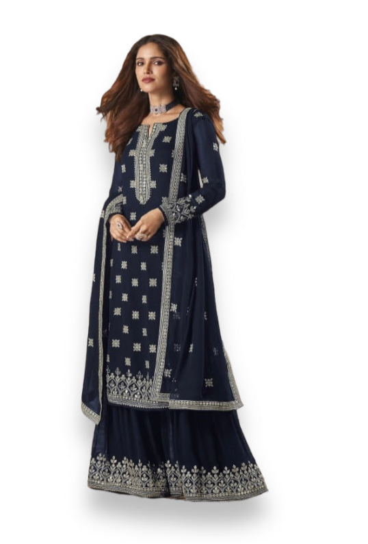 TRADITIONAL FAUX GEORGETTE SALWAR SUIT WITH EMBROIDERY - 129A-ETHNIC WEAR FOR WOMEN