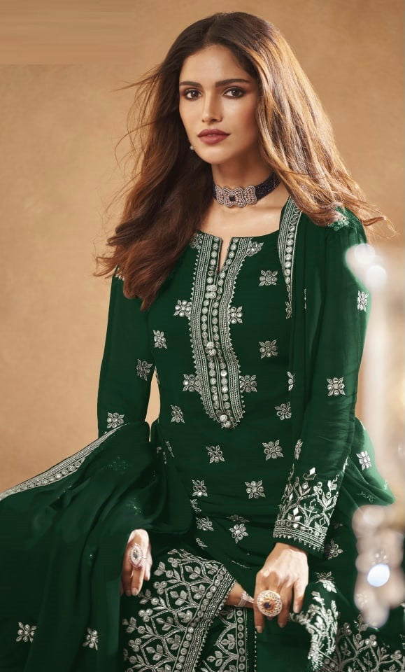 TRADITIONAL FAUX GEORGETTE SALWAR SUIT WITH EMBROIDERY - 129C-ETHNIC WEAR FOR WOMEN