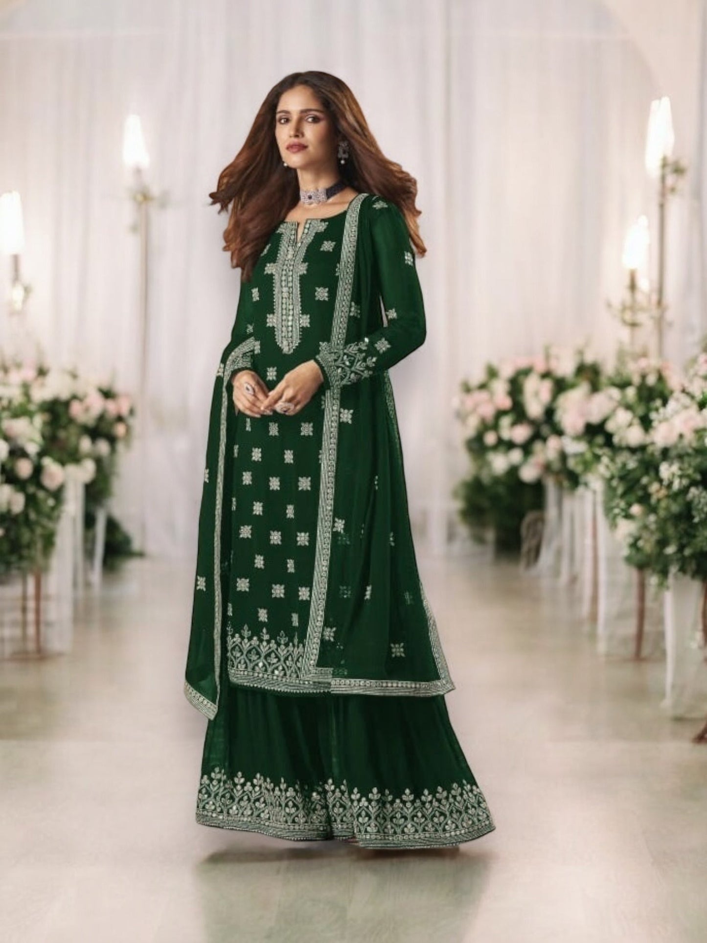 TRADITIONAL FAUX GEORGETTE SALWAR SUIT WITH EMBROIDERY - 129C-ETHNIC WEAR FOR WOMEN