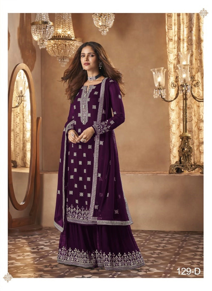 TRADITIONAL FAUX GEORGETTE SALWAR SUIT WITH EMBROIDERY - 129D- ETHNIC WEAR FOR WOMEN