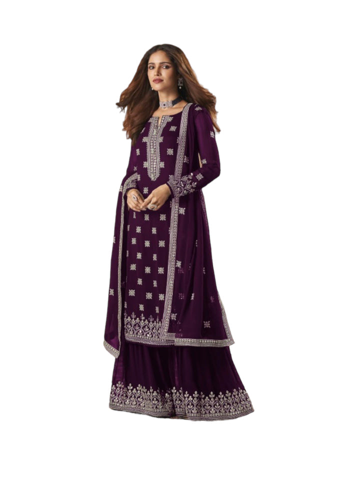TRADITIONAL FAUX GEORGETTE SALWAR SUIT WITH EMBROIDERY - 129D- ETHNIC WEAR FOR WOMEN