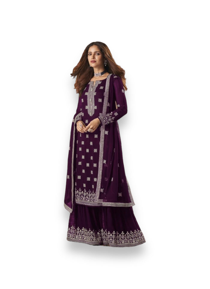 TRADITIONAL FAUX GEORGETTE SALWAR SUIT WITH EMBROIDERY - 129D- ETHNIC WEAR FOR WOMEN
