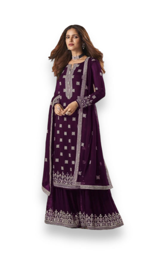TRADITIONAL FAUX GEORGETTE SALWAR SUIT WITH EMBROIDERY - 129D- ETHNIC WEAR FOR WOMEN