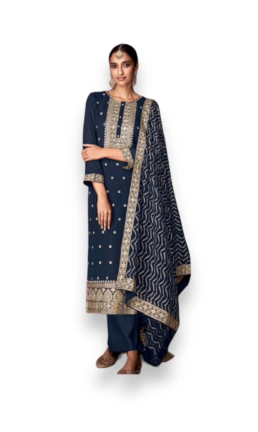 TRADITIONAL NAVY BLUE FAUX GEORGETTE SALWAR SUIT WITH INTRICATE EMBROIDERY-ETHNIC WEAR FOR WOMEN