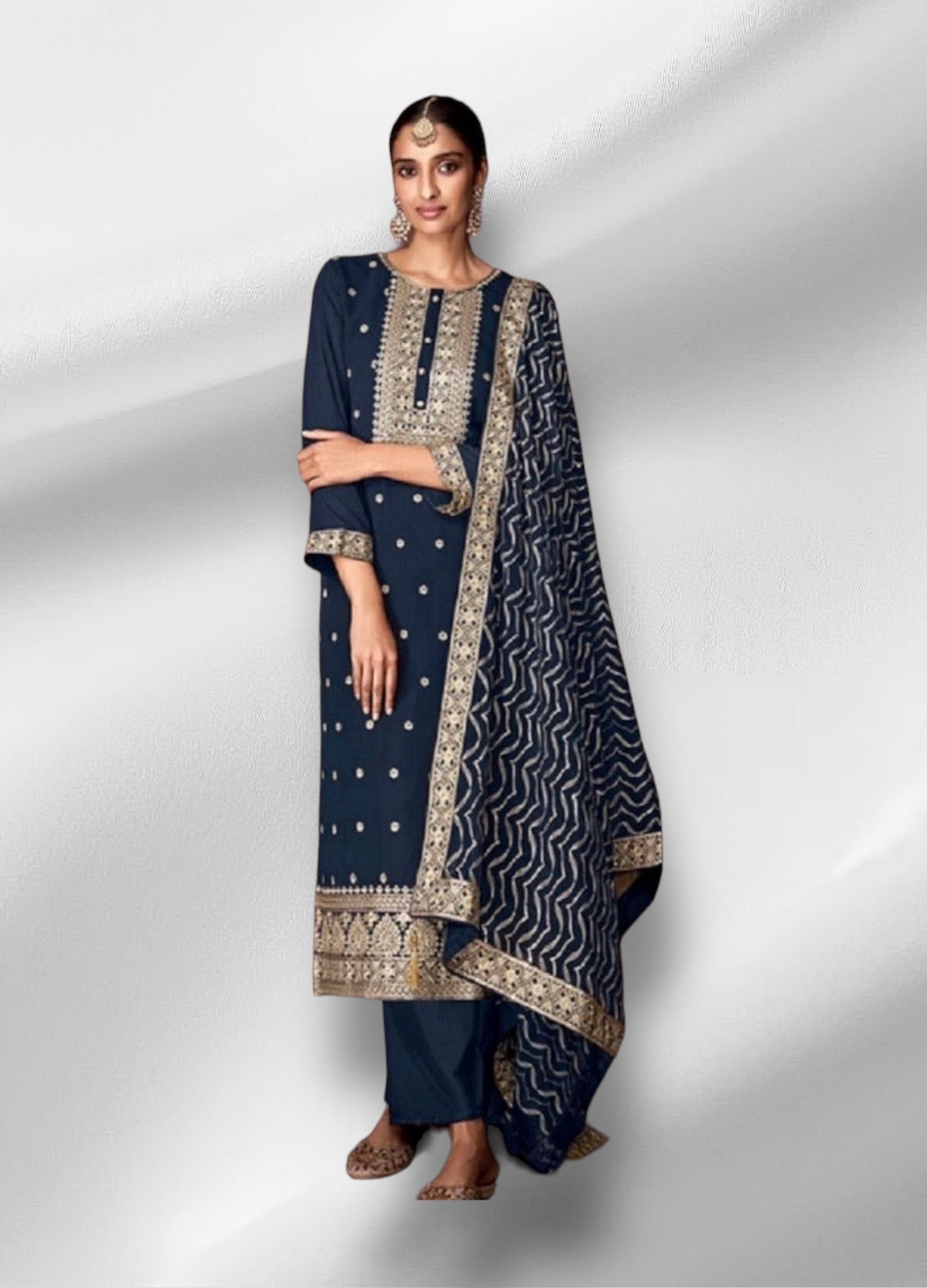TRADITIONAL NAVY BLUE FAUX GEORGETTE SALWAR SUIT WITH INTRICATE EMBROIDERY-ETHNIC WEAR FOR WOMEN