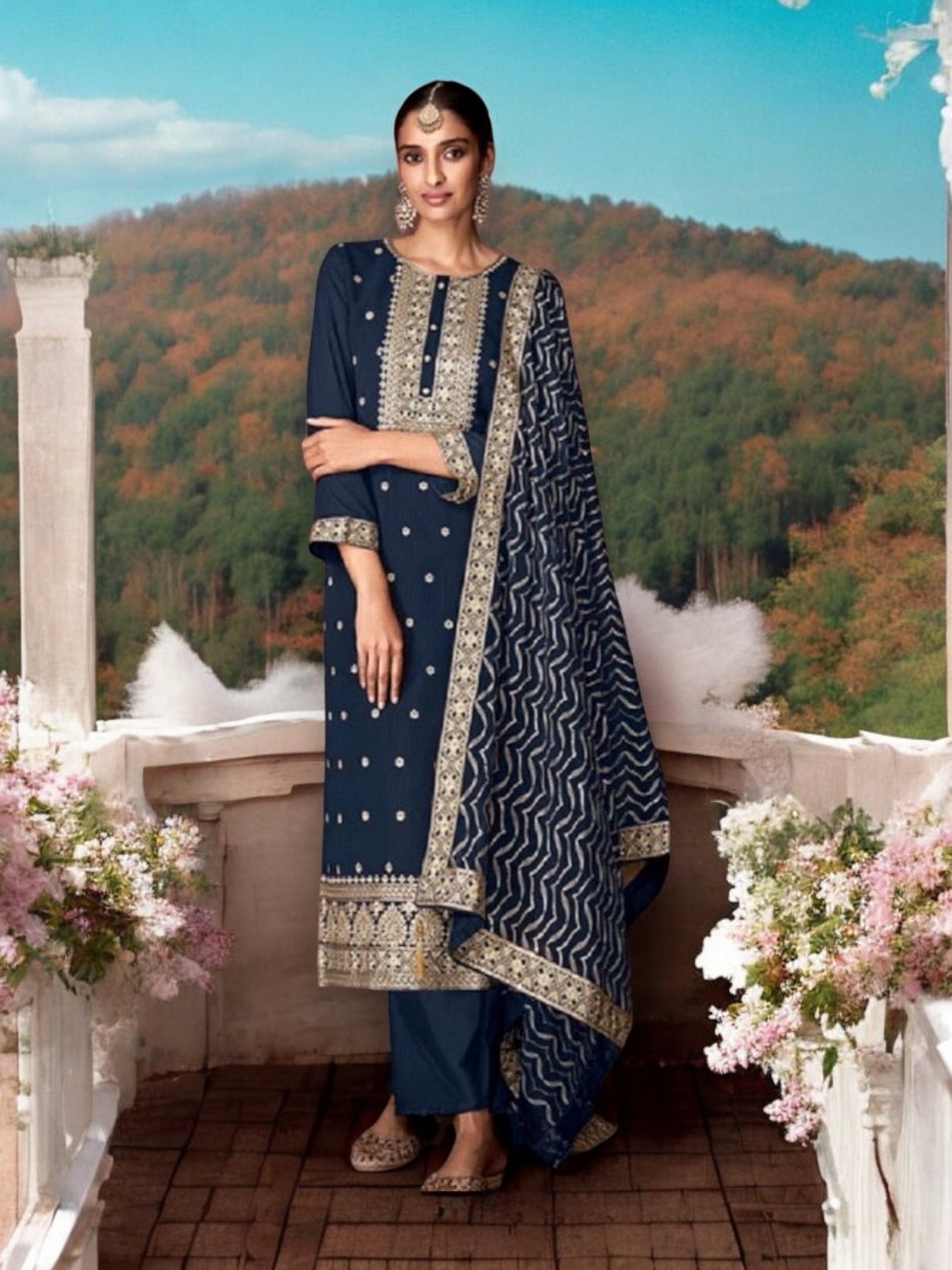 TRADITIONAL NAVY BLUE FAUX GEORGETTE SALWAR SUIT WITH INTRICATE EMBROIDERY-ETHNIC WEAR FOR WOMEN