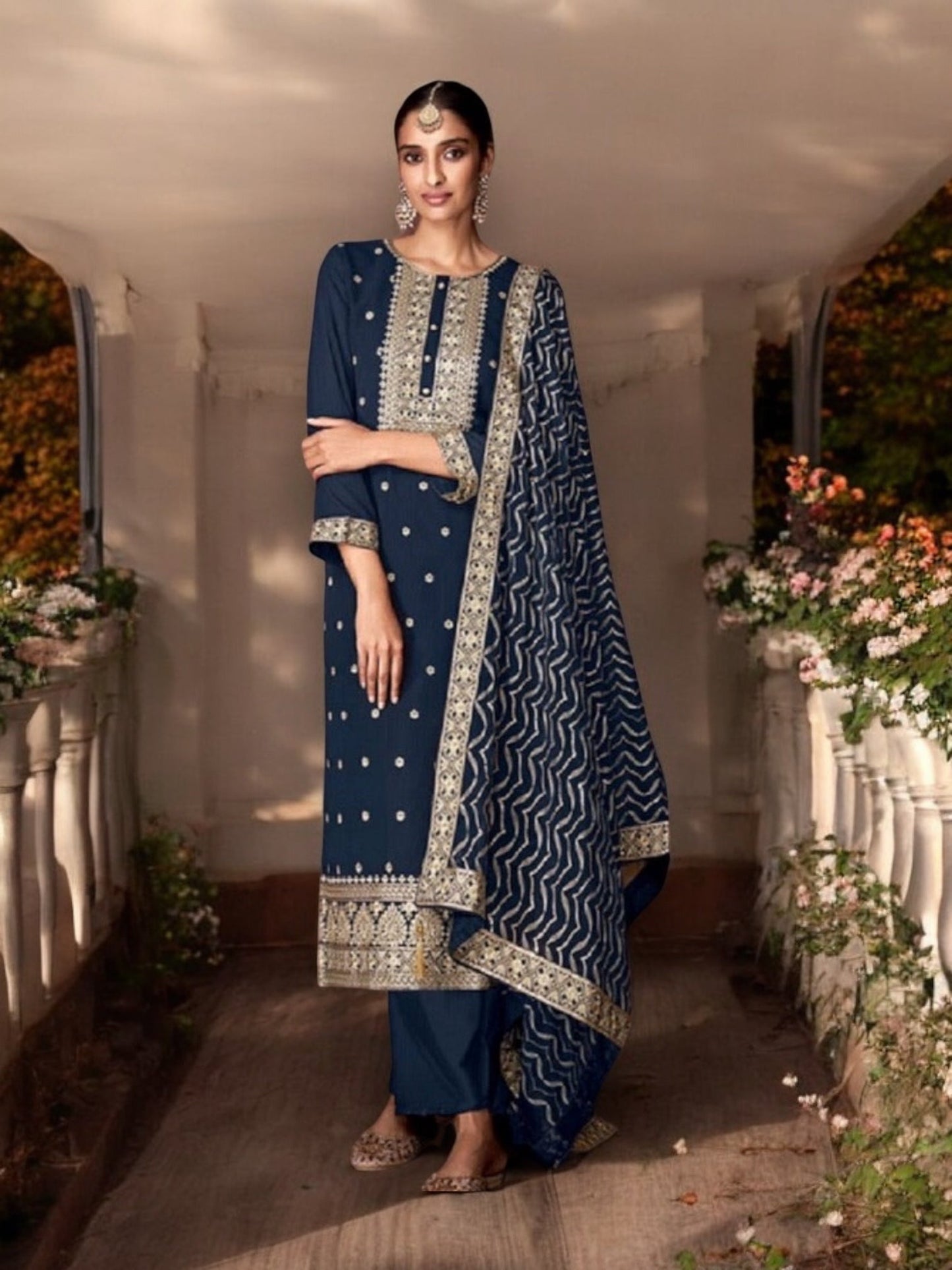 TRADITIONAL NAVY BLUE FAUX GEORGETTE SALWAR SUIT WITH INTRICATE EMBROIDERY-ETHNIC WEAR FOR WOMEN