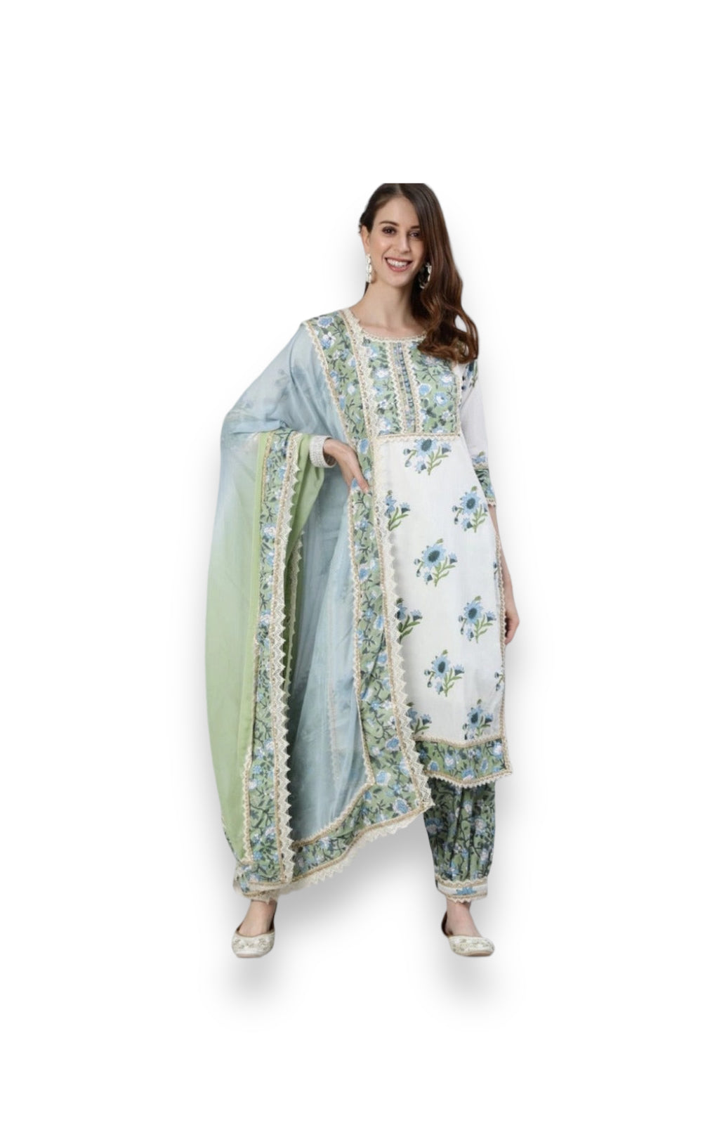 TRADITIONAL WHITE EMBROIDERY WORK COTTON SALWAR SUIT-ETHNIC WEAR FOR WOMEN