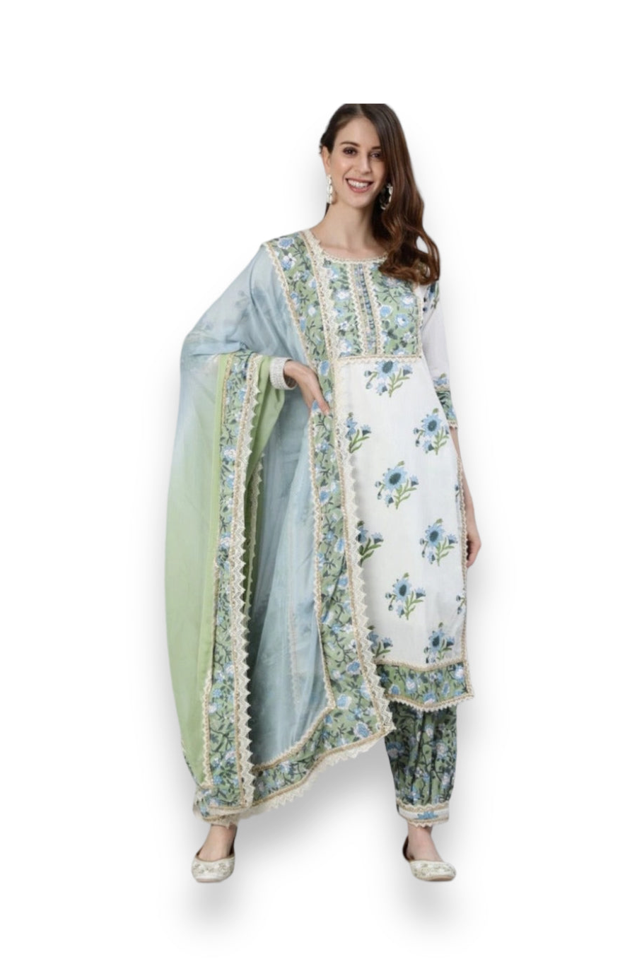 TRADITIONAL WHITE EMBROIDERY WORK COTTON SALWAR SUIT-ETHNIC WEAR FOR WOMEN