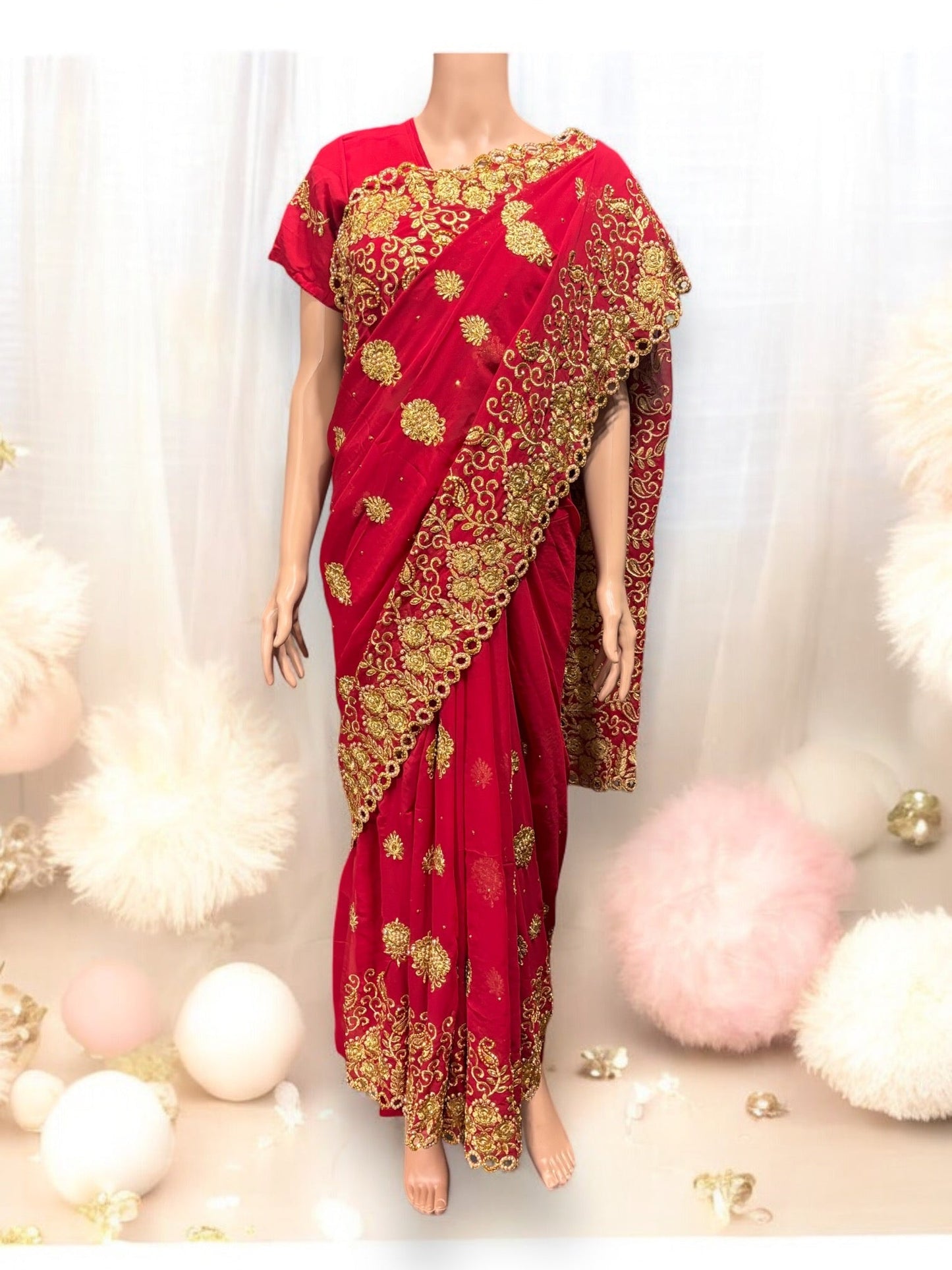 TRADITIONAL DESIGNER SAREE WITH READY BLOUSE – ELEGANT INDIAN ETHNIC WEAR- 014