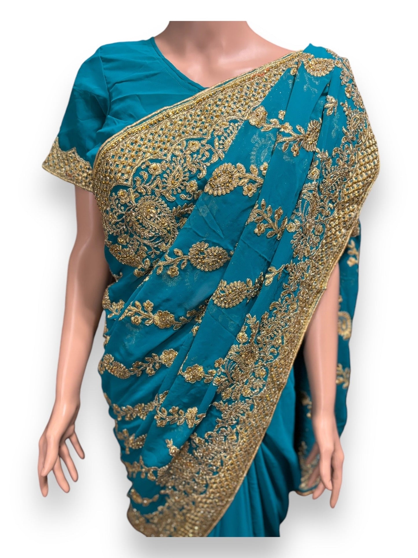 TRADITIONAL DESIGNER SAREE WITH READY BLOUSE – ELEGANT INDIAN ETHNIC WEAR- 015