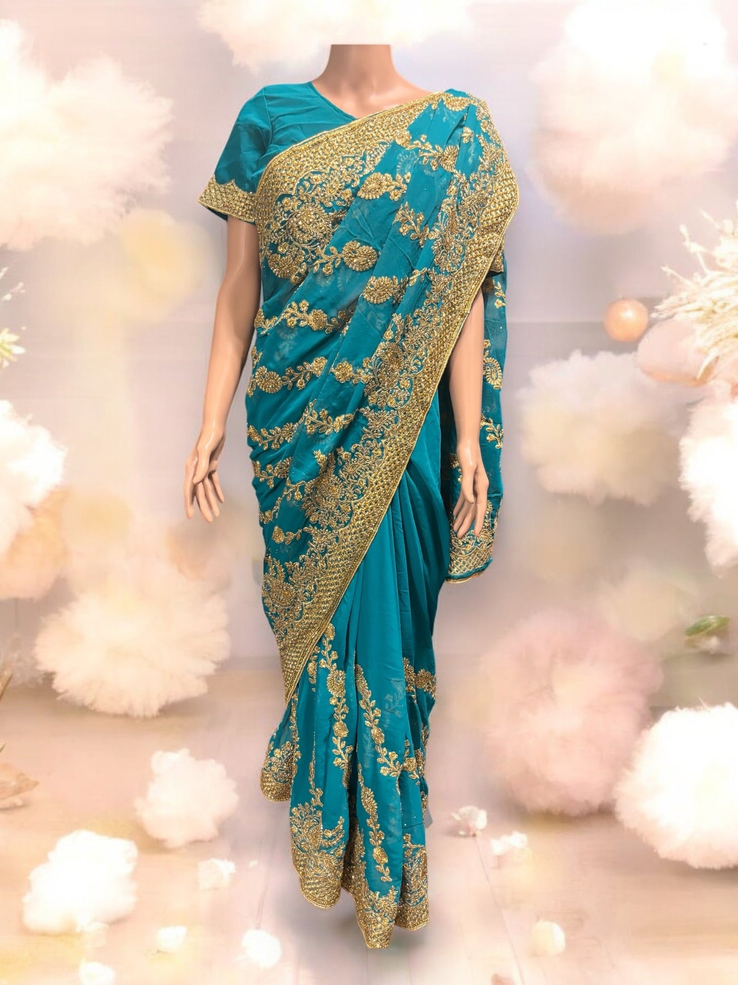 TRADITIONAL DESIGNER SAREE WITH READY BLOUSE – ELEGANT INDIAN ETHNIC WEAR- 015