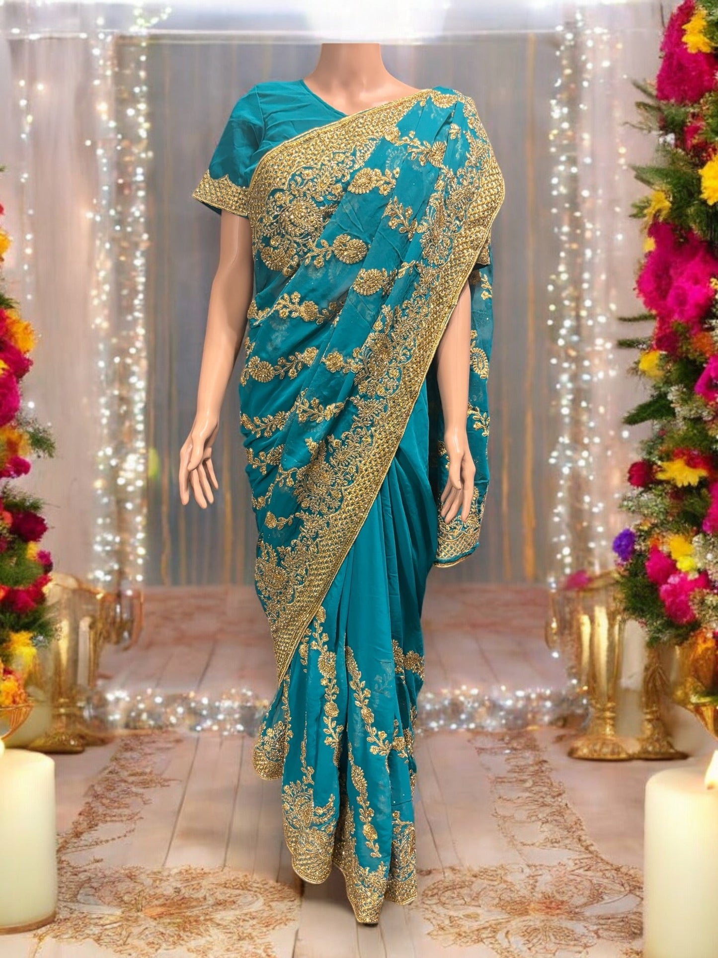 TRADITIONAL DESIGNER SAREE WITH READY BLOUSE – ELEGANT INDIAN ETHNIC WEAR- 015