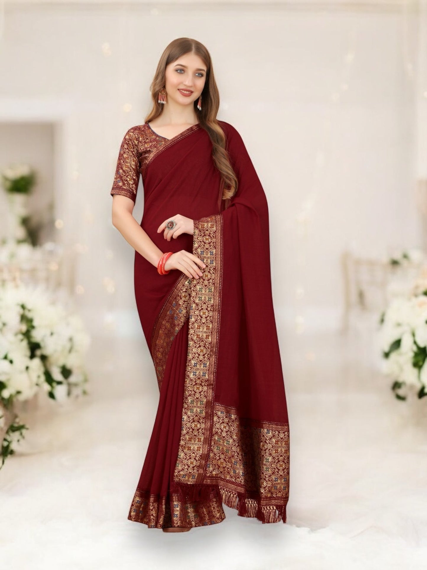 VICHITRA SILK EMBROIDERY SAREE – ELEGANT ETHNIC WEAR FOR WOMEN- 01