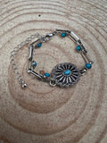 Soldered Faux Turquoise Chain Concho Bracelet with 3 inch extender