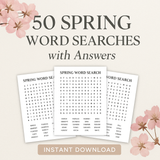 50 Spring Word Search Puzzles with Answers – Instant Download