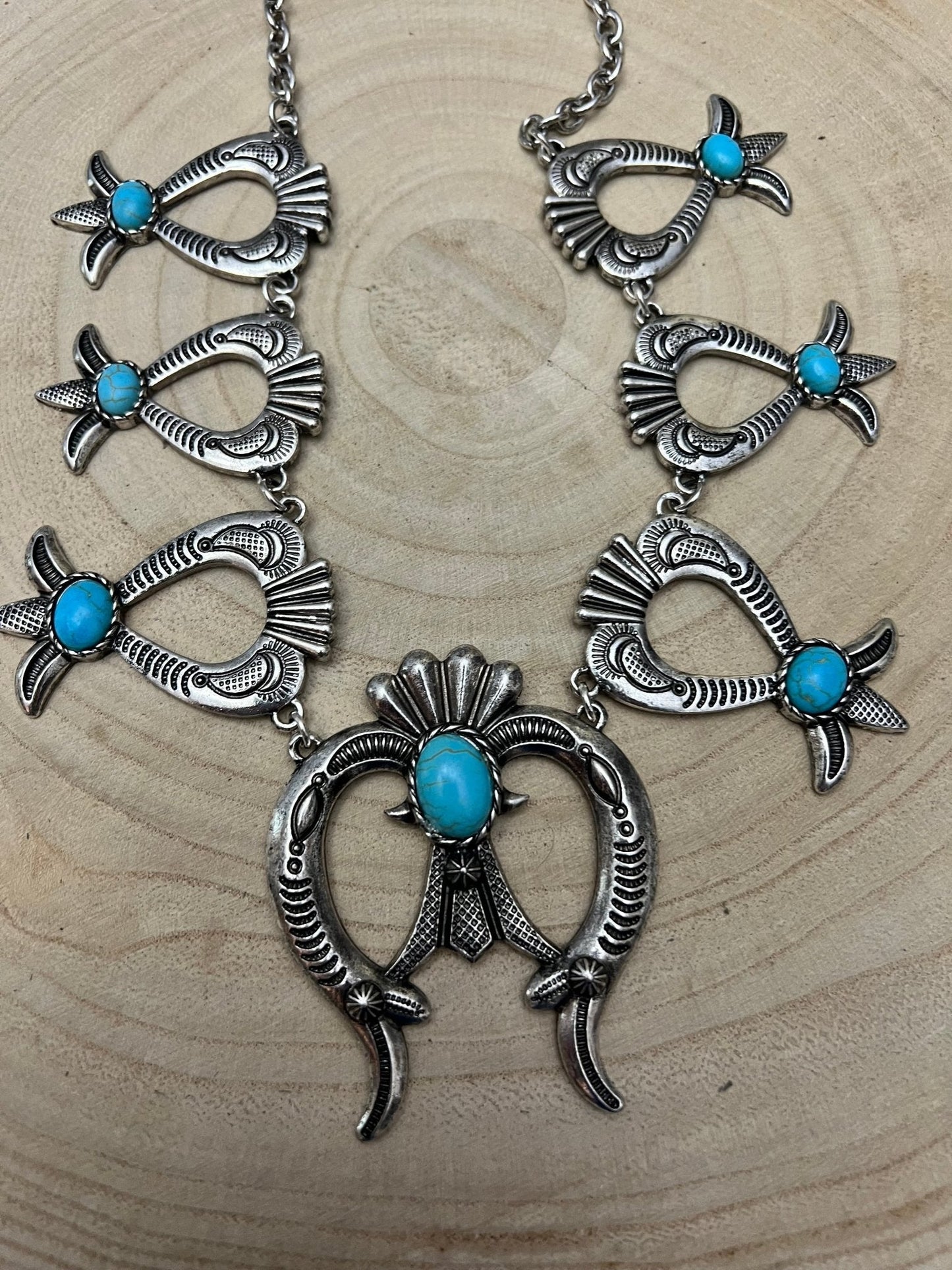 Squash Blossom and Faux Turquoise & Earring Set - 24 inch necklace