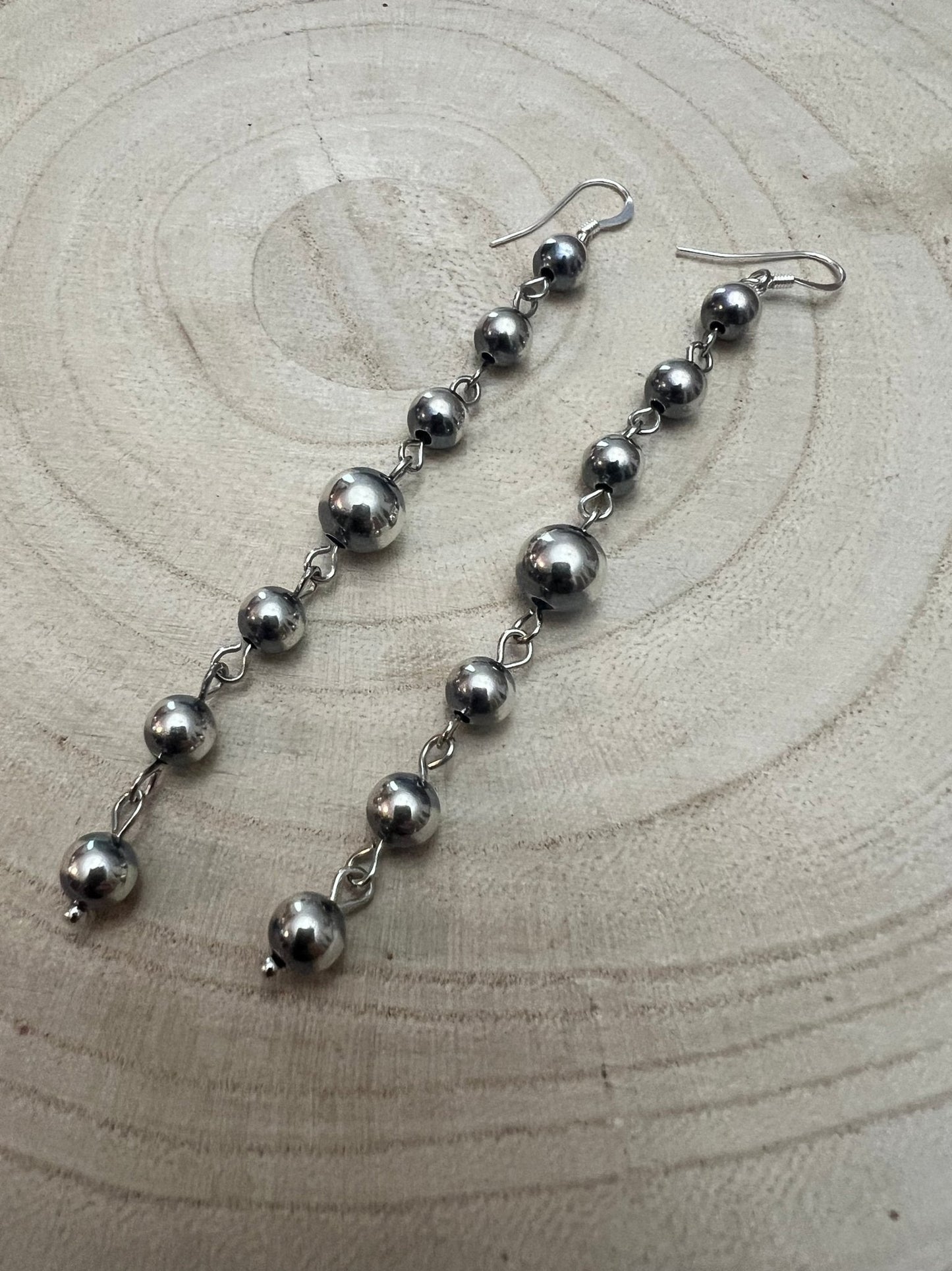 Sterling Silver Pearls dangle earrings - 3 1/2 inch drop!