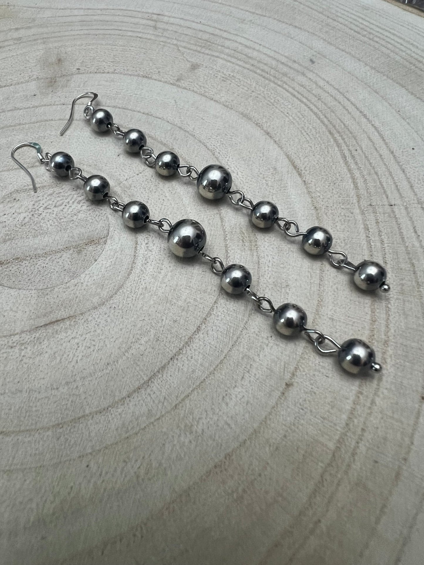 Sterling Silver Pearls dangle earrings - 3 1/2 inch drop!