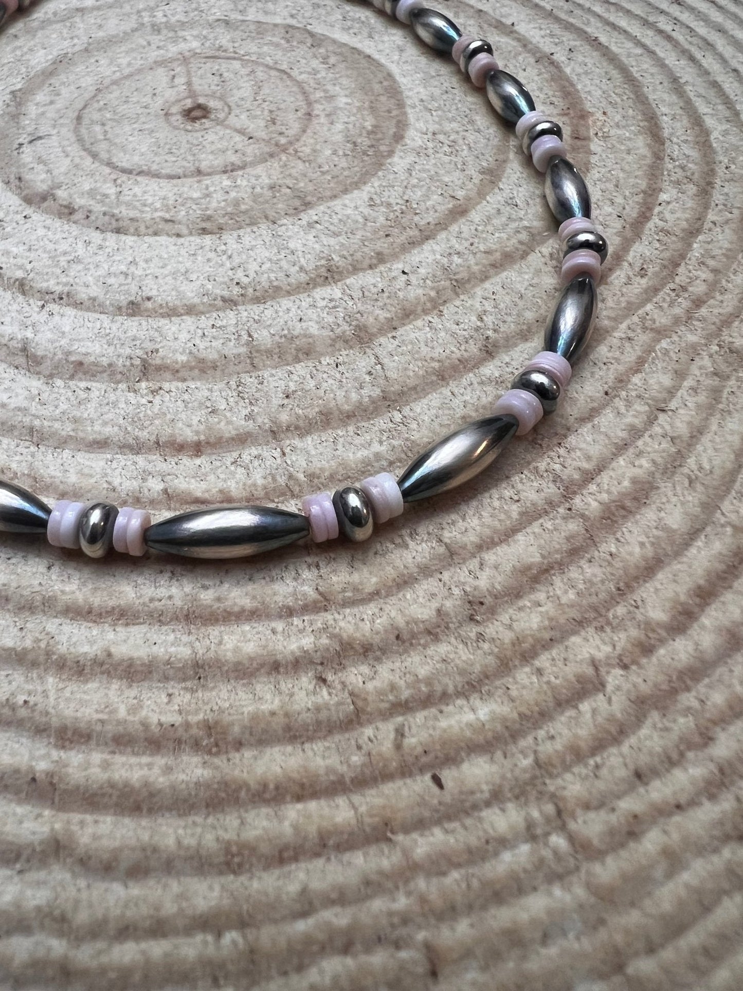 Sterling Torpedo Pearl Choker with Pink Conch - 14 inch + 3