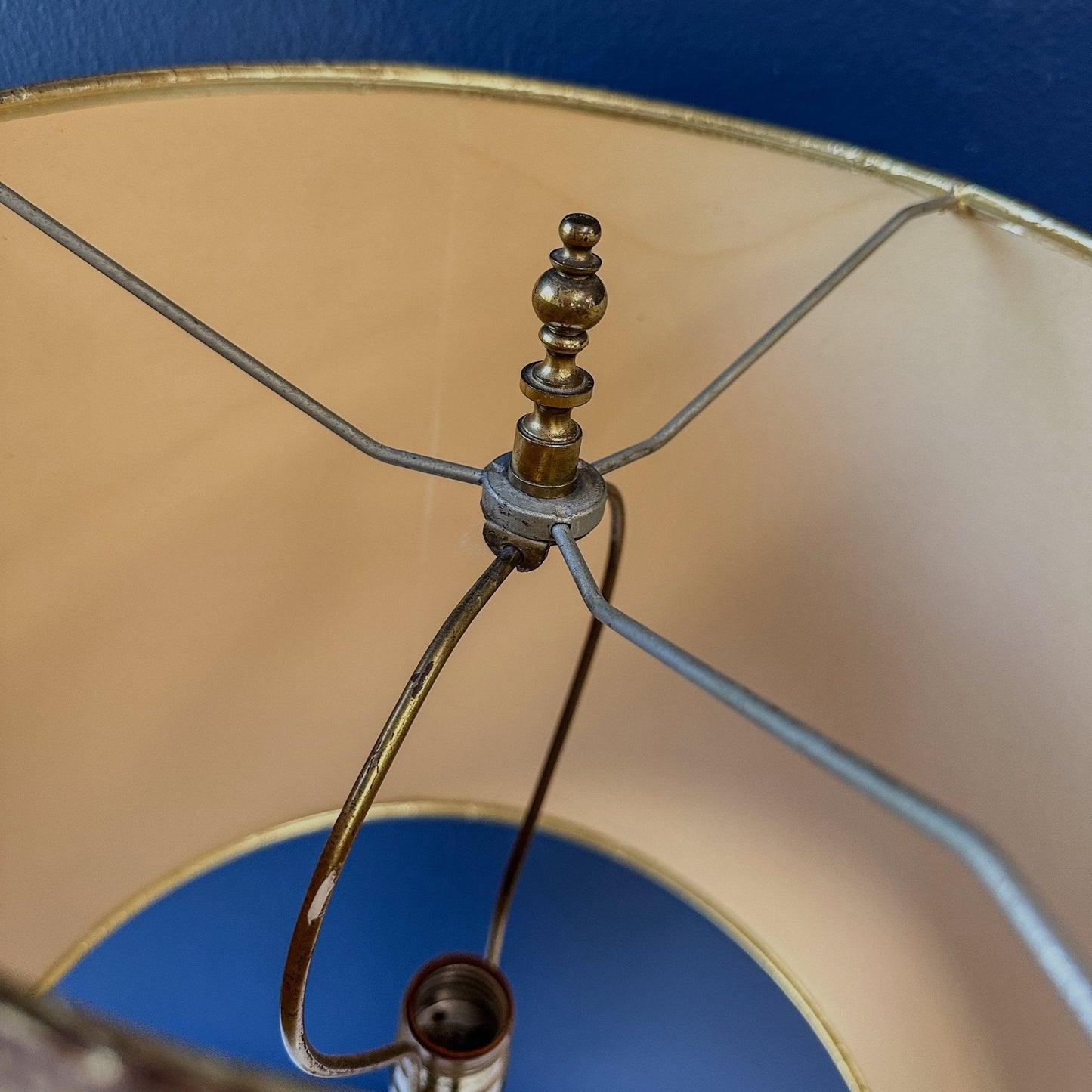 TALL VINTAGE BRASS LAMP & GOLD SHADE