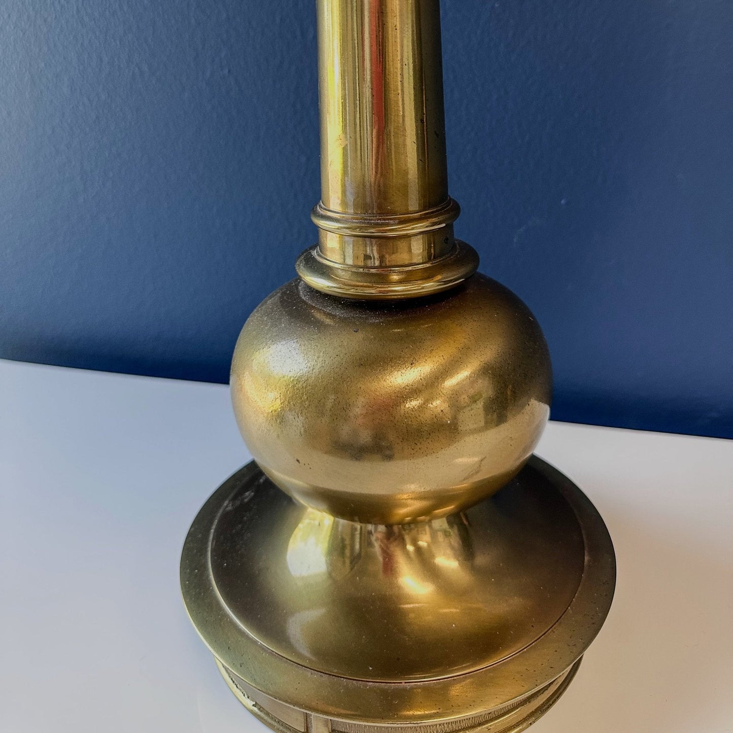 TALL VINTAGE BRASS LAMP & GOLD SHADE