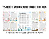 12 Month Word Search Bundle for Kids – Fun & Educational Monthly Themes