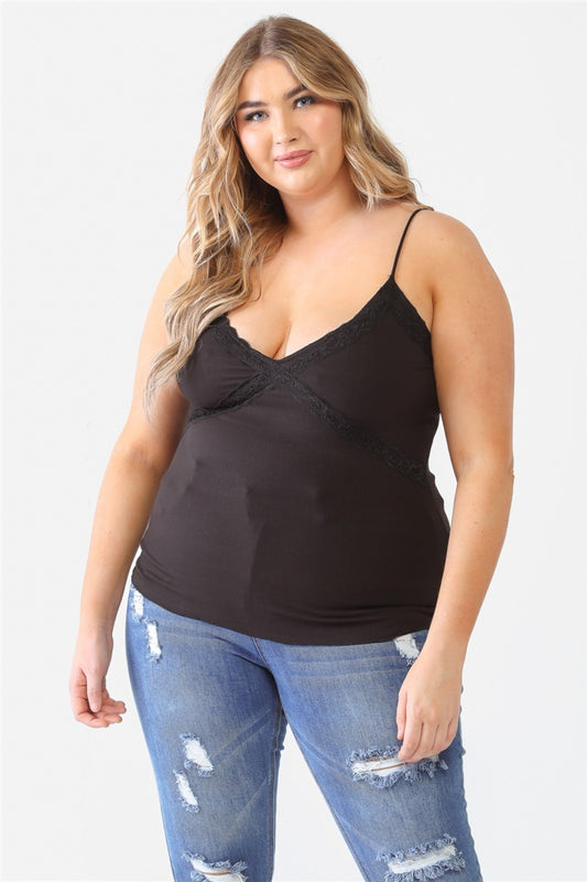 ZENOBIA PLUS SIZE LACE DETAIL V-NECK CAMI