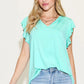 BASIC BAE FULL SIZE BAMBOO NOTCHED RUFFLED SHORT SLEEVE T-SHIRT
