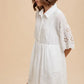 ANNIE WEAR EMBROIDERED SCALLOP EDGE DETAIL MINI SHIRT DRESS