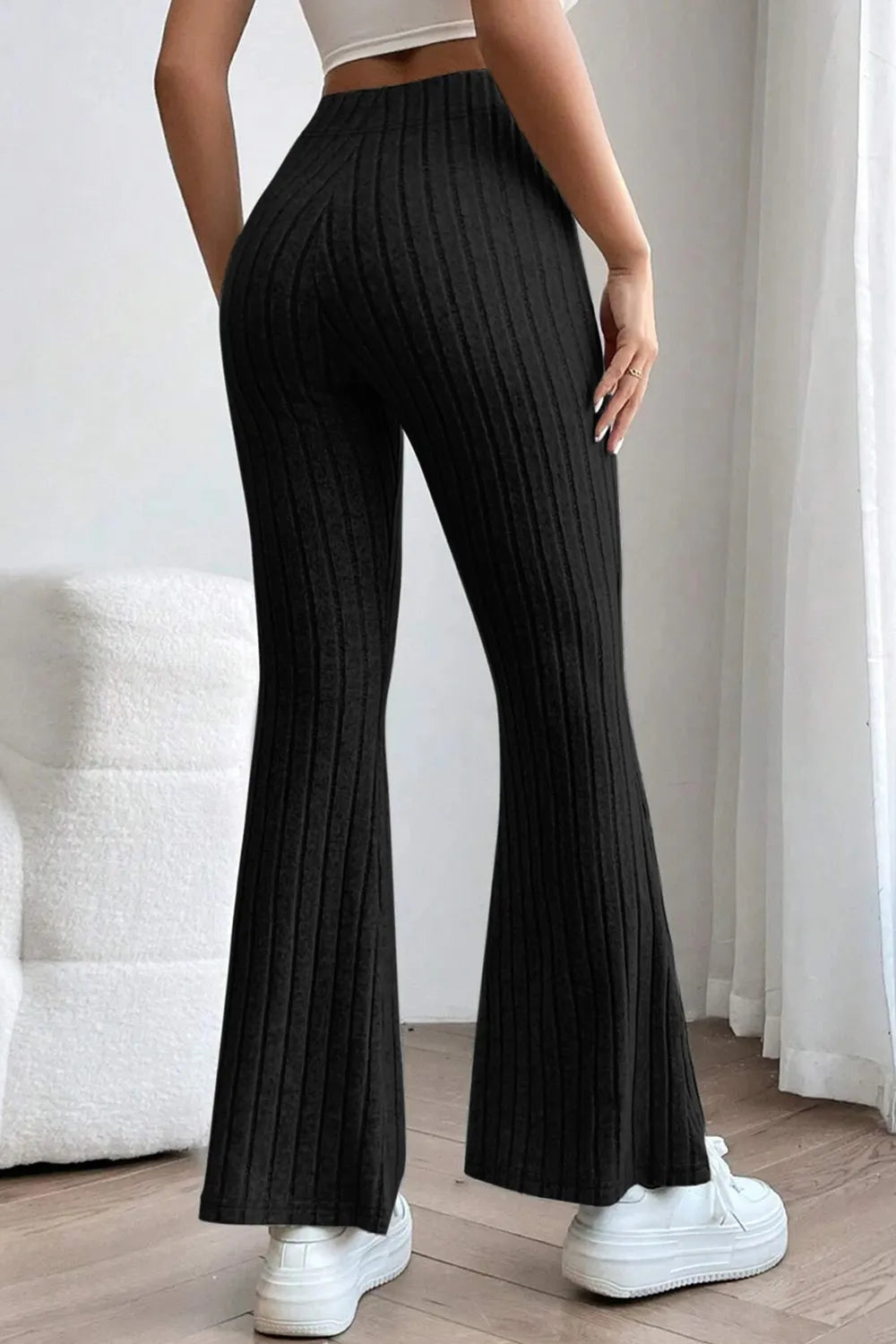 BASIC BAE FULL SIZE RIBBED HIGH WAIST FLARE PANTS