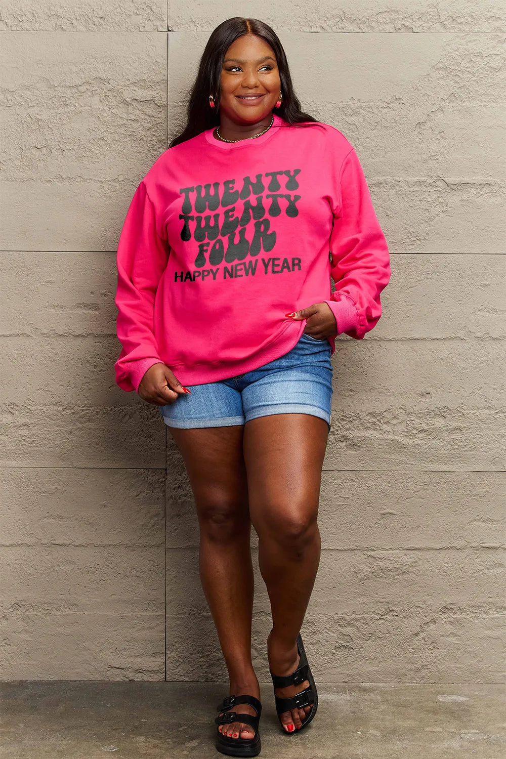 SIMPLY LOVE FULL SIZE TWENTY TWENTY FOUR HAPPY NEW YEAR DROPPED SHOULDER SWEATSHIRT