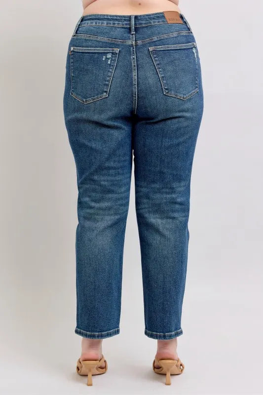 JUDY BLUE FULL SIZE HIGH WAISTED RIGID MAGIC NON-DESTROY STRAIGHT LEG JEANS PLUS SIZE