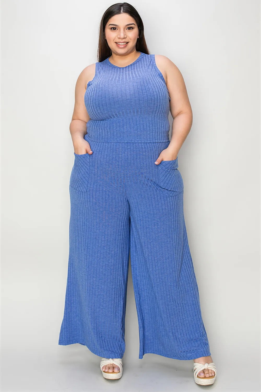 BASIC BAE FULL SIZE RIBBED TANK AND WIDE LEG PANTS SET