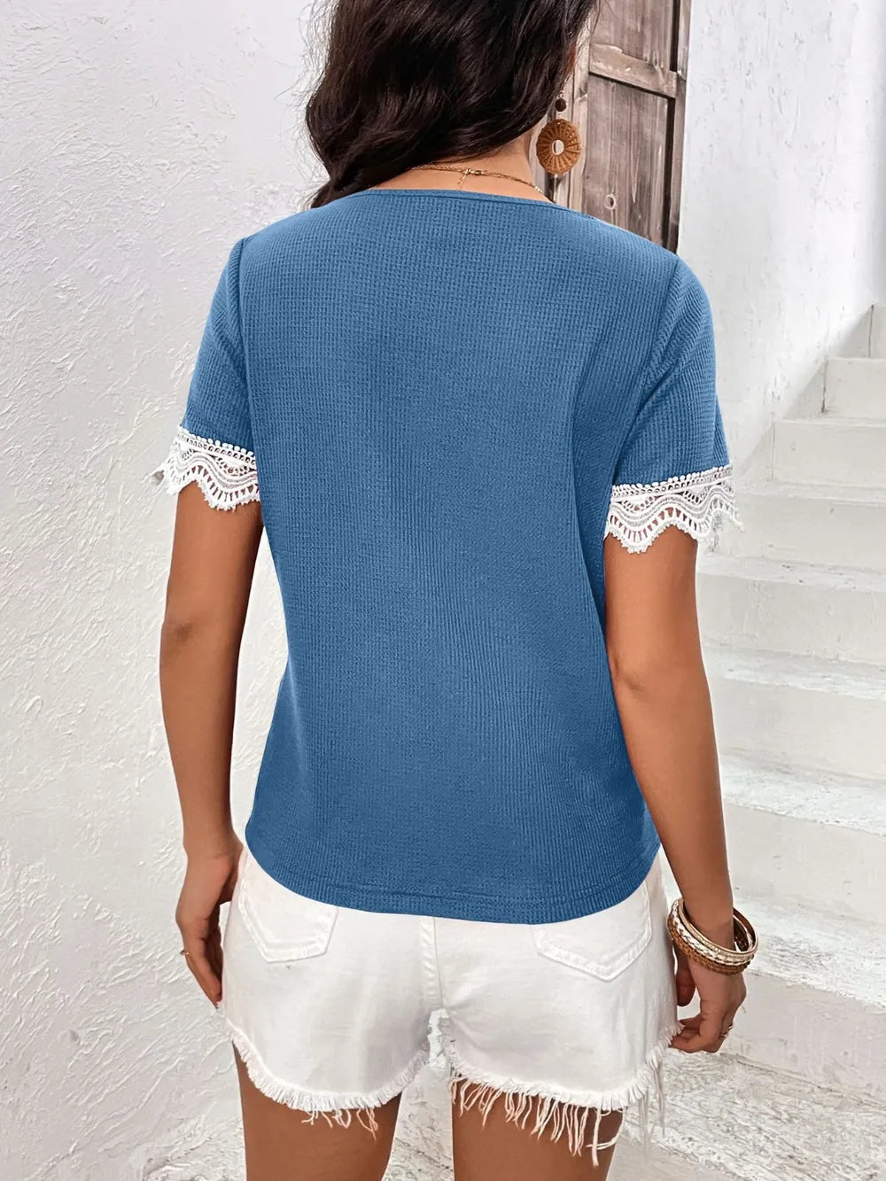 IVY LANE LACE DETAIL V-NECK SHORT SLEEVE T-SHIRT