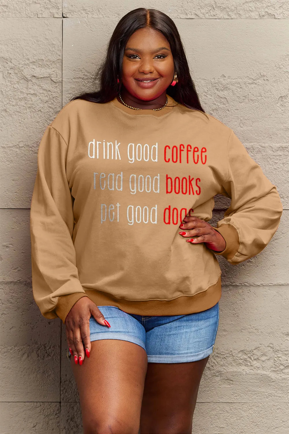 SIMPLY LOVE FULL SIZE LETTER GRAPHIC ROUND NECK SWEATSHIRT
