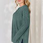 BASIC BAE FULL SIZE RIBBED HALF BUTTON LONG SLEEVE HIGH-LOW T-SHIRT