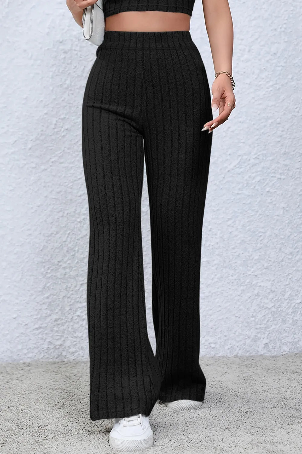 BASIC BAE FULL SIZE RIBBED HIGH WAIST FLARE PANTS