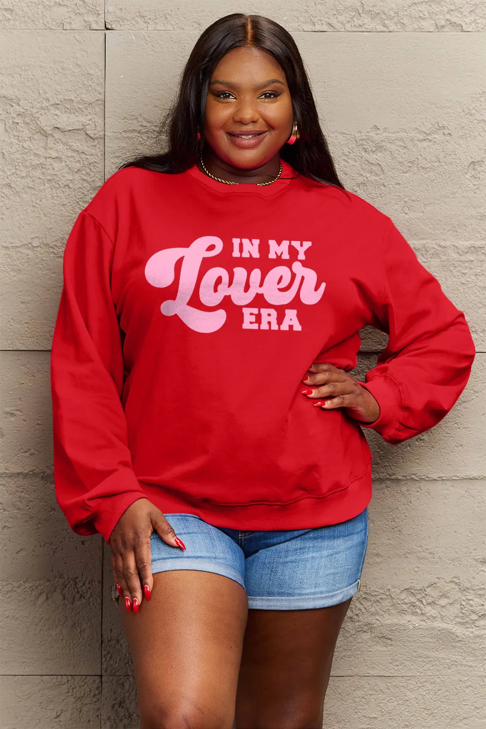 SIMPLY LOVE FULL SIZE IN MY LOVER ERA ROUND NECK SWEATSHIRT