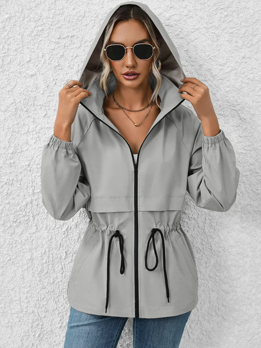IVY LANE DRAWSTRING ZIP UP HOODED JACKET