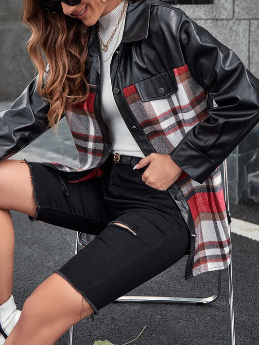 IVY LANE PLAID BUTTON UP DROPPED SHOULDER JACKET