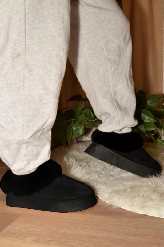 WILD DIVA FAUX-FUR PLATFORM SLIP ON BOOTIES