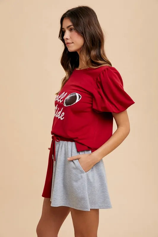 ANNIE WEAR COLOR BLOCK FRENCH TERRY FLARE SHORTS