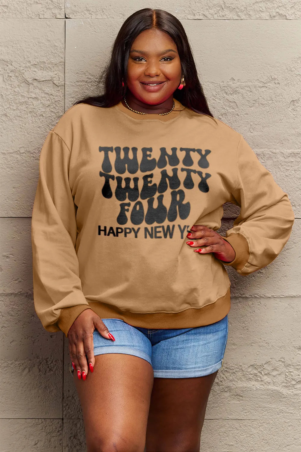 SIMPLY LOVE FULL SIZE TWENTY TWENTY FOUR HAPPY NEW YEAR DROPPED SHOULDER SWEATSHIRT