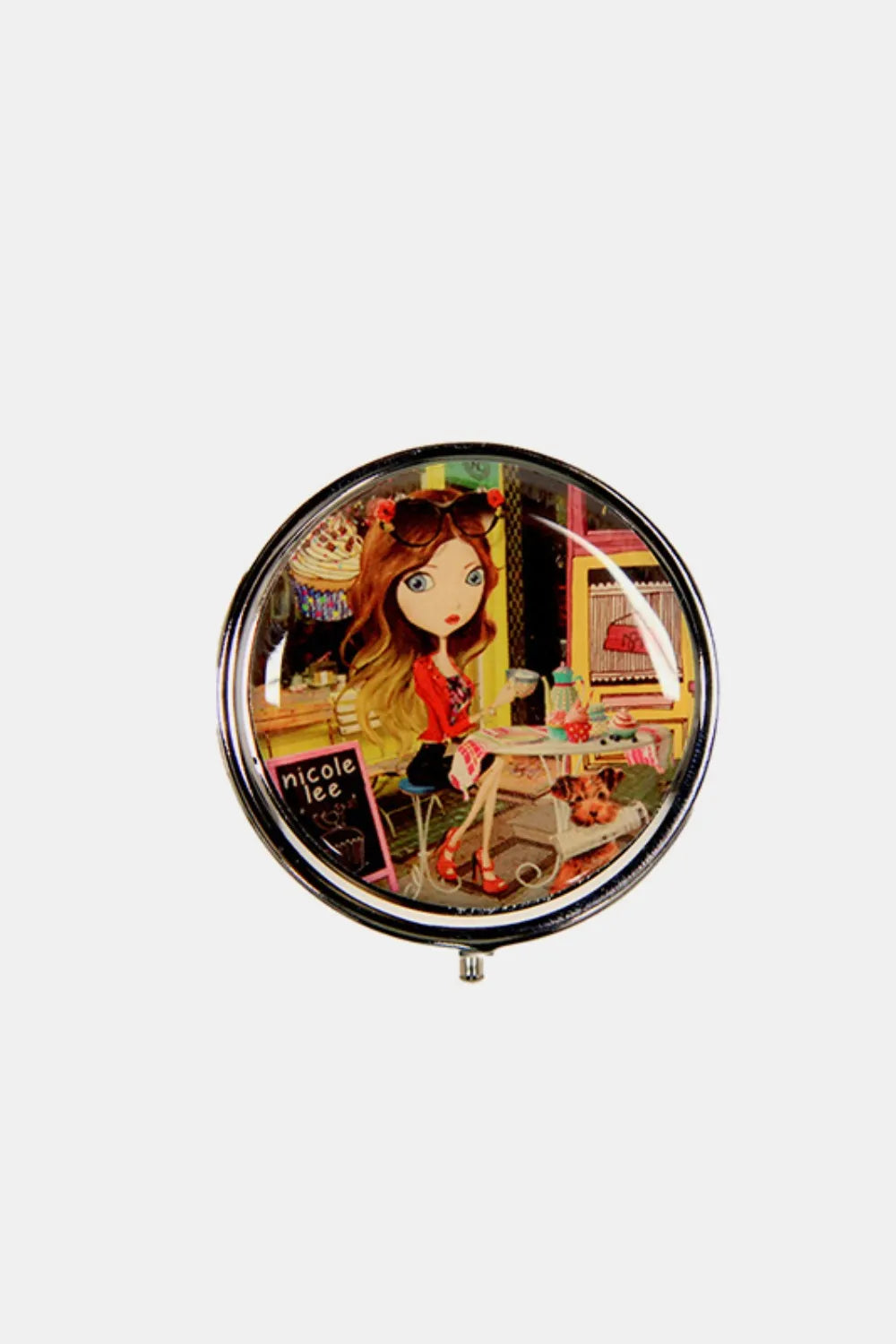 NICOLE LEE USA PRINT METALLIC CIRCULAR LARGE PILL CASE