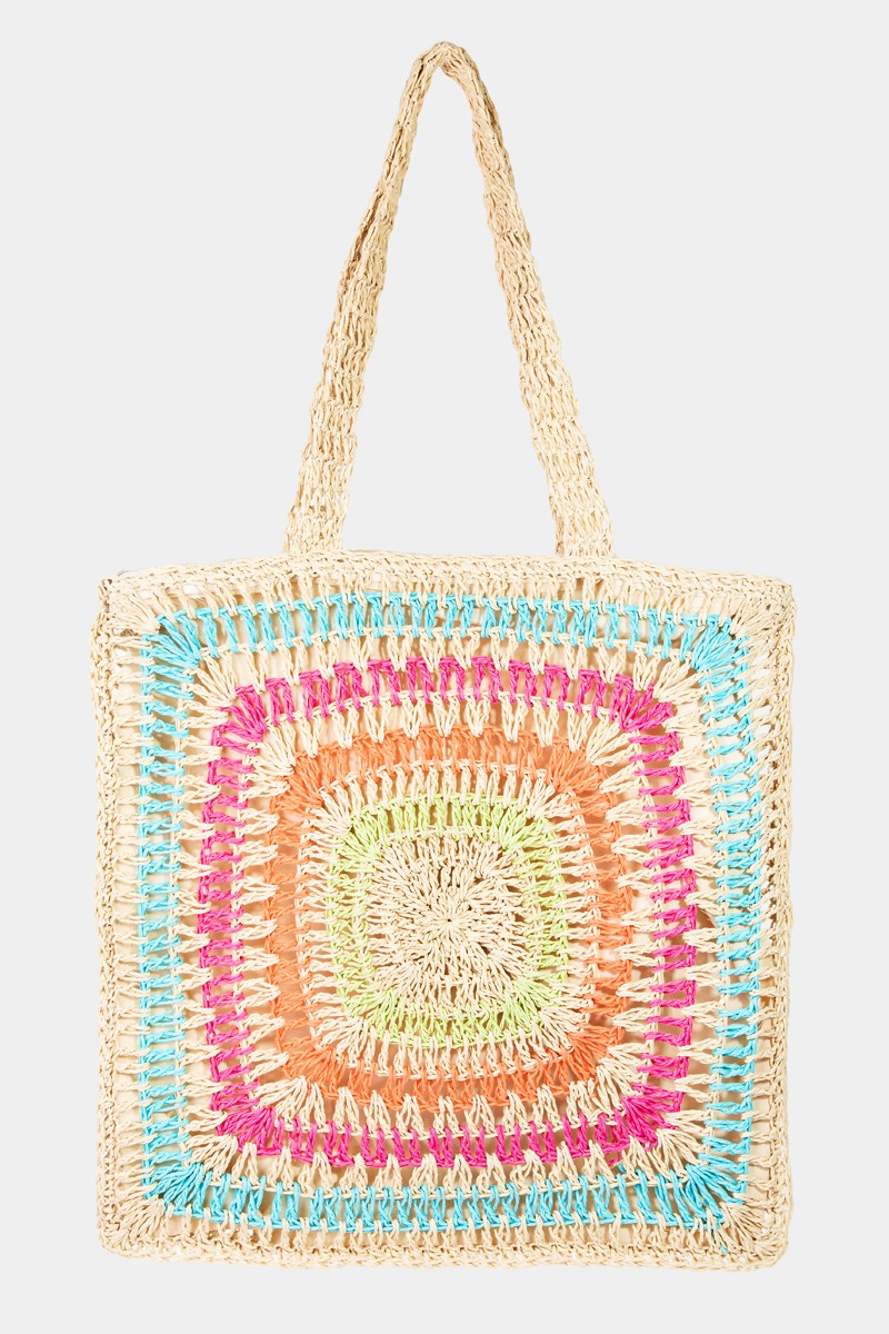 FAME RAINBOW CROCHET KNIT TOTE BAG