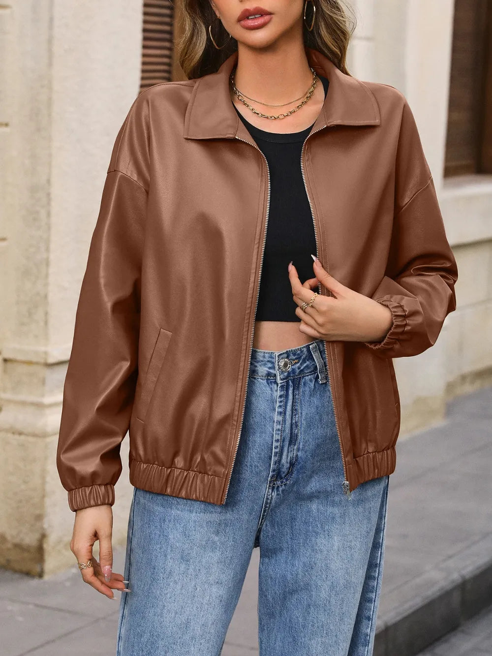 IVY LANE ZIP UP DROPPED SHOULDER JACKET