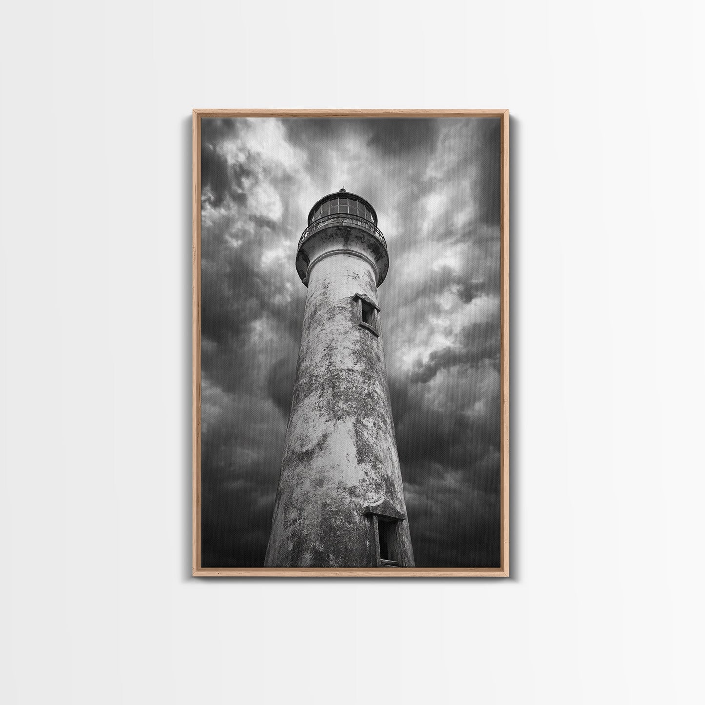 STORMY LIGHTHOUSE CLOSEUP, DRAMATIC SKIES, WEATHERED BEACON, CANVAS PRINT, COASTAL DECOR, DARK NAUTICAL WALL ART, MOODY OCEAN THEME