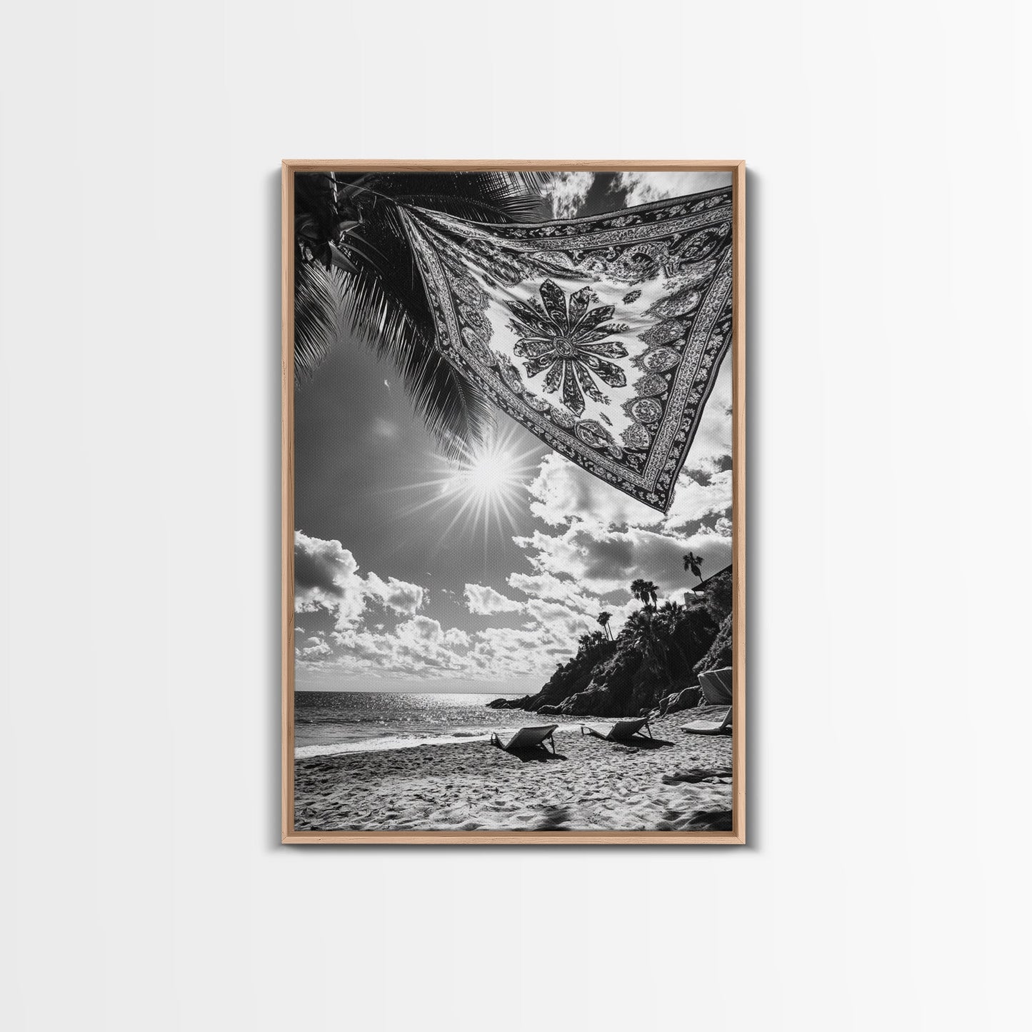 SUNLIT BEACH, BOHO TAPESTRY, RELAXED SEASIDE, CANVAS PRINT, TROPICAL WALL ART, VACATION HOME DECOR, MODERN BOHO VIBES, BEACH HOUSE WALL DECOR